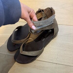 Brown Sandals with Silver Embellishments